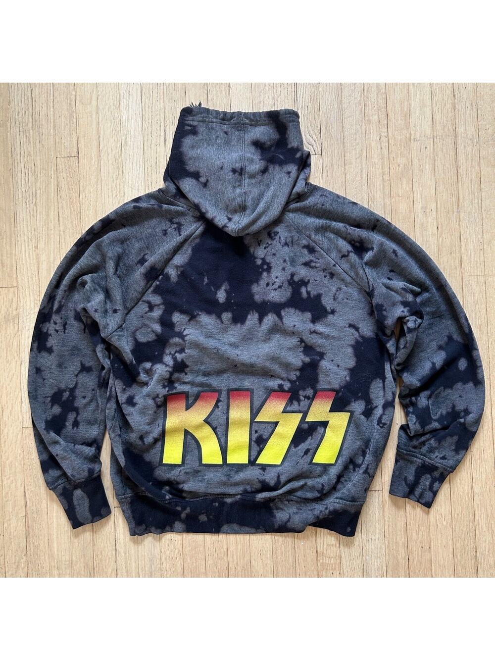 Tie Dye Kiss Hoodie Sweatshirt Size XS Gray and Black